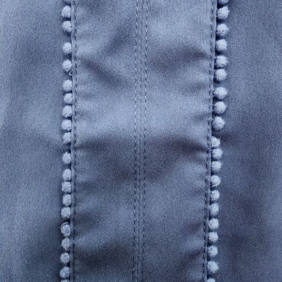 J Crew Womens Top Small Peasant Blouse Mini Pom Pom Trim Royal Blue 3/4 Sleeve - Picture 12 of 13